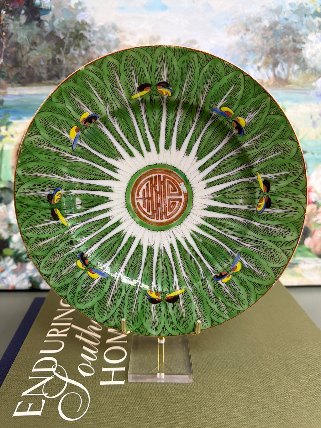 8.5” Bok Choy Dinner Plate w/ Blue Yellow and Black Butterflies *CHIP*
