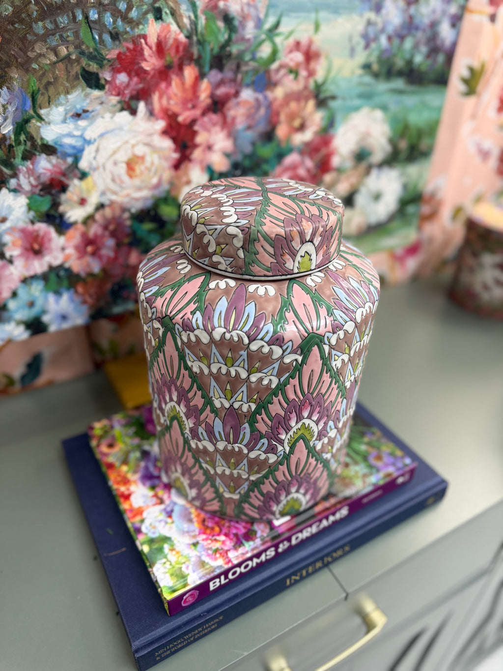 Colorful Leaf Pattern Lidded Jar
