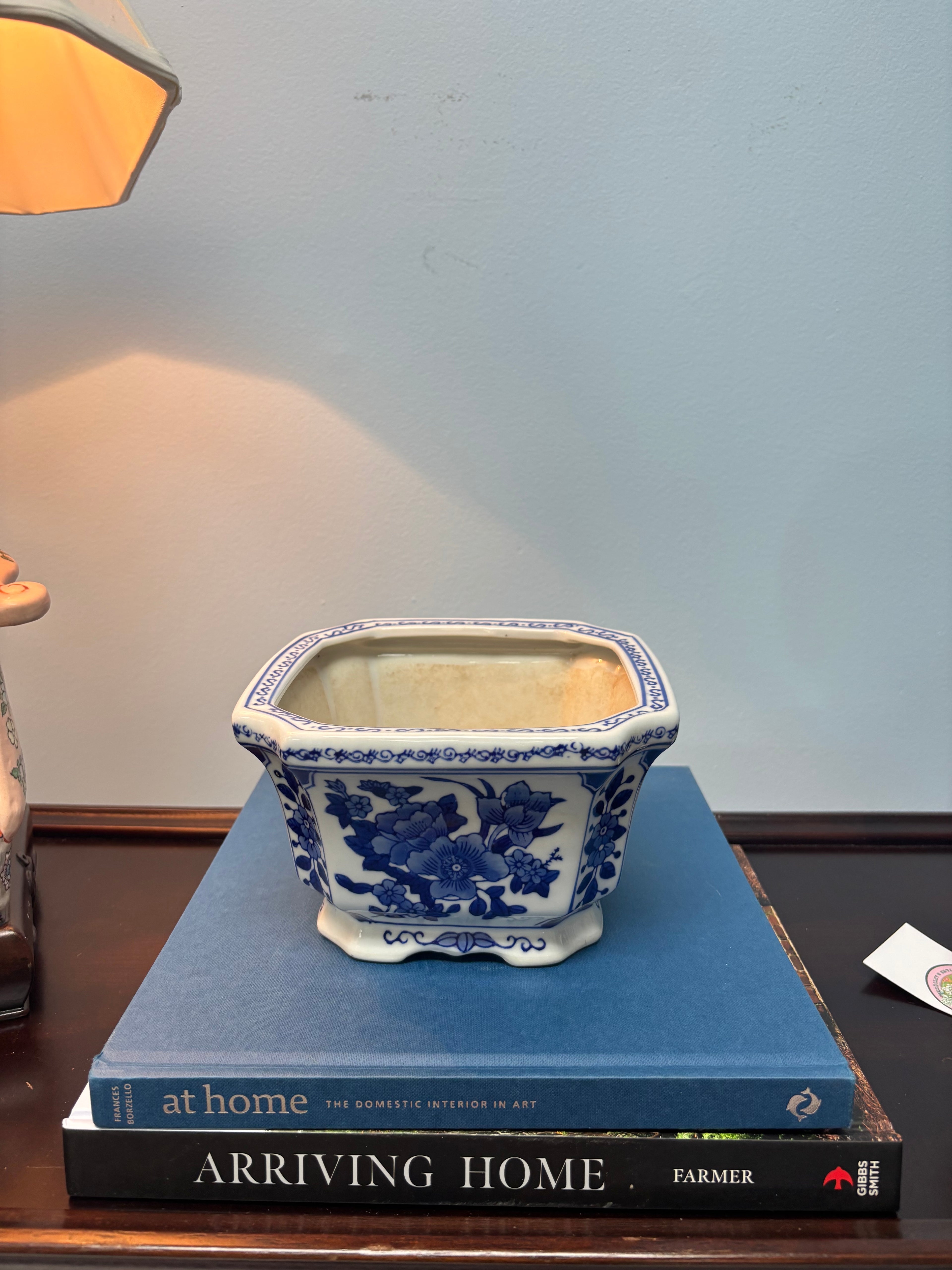 Blue Floral Footed Planter