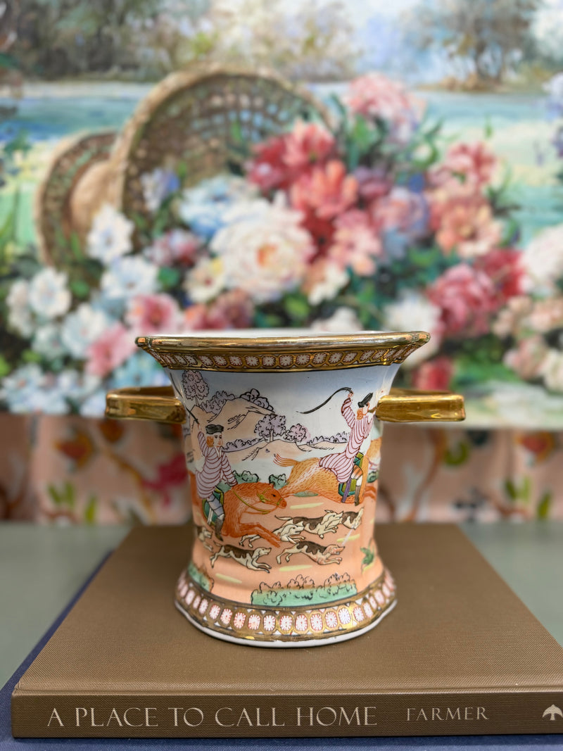Pink Hunt Scene Cache Pot