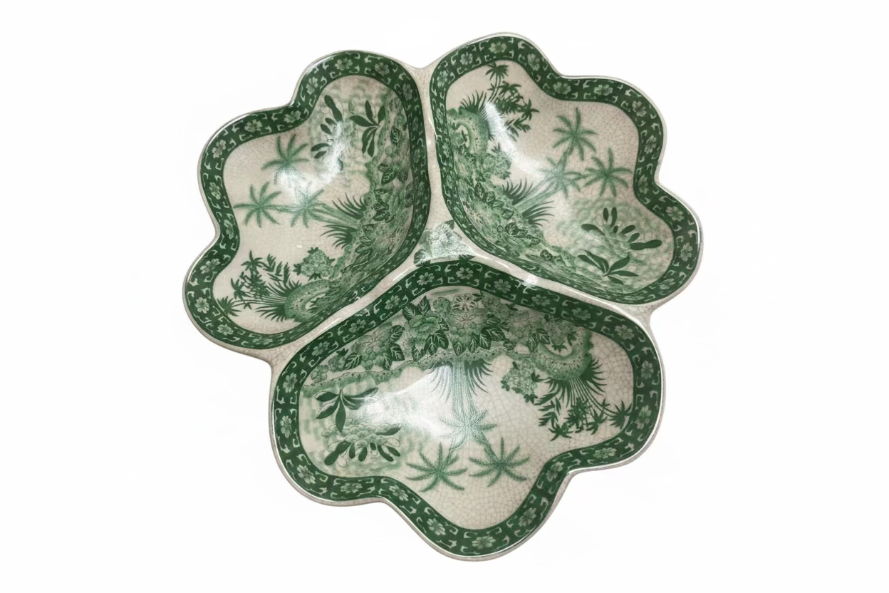 Green and White Palm Sectioned Tray