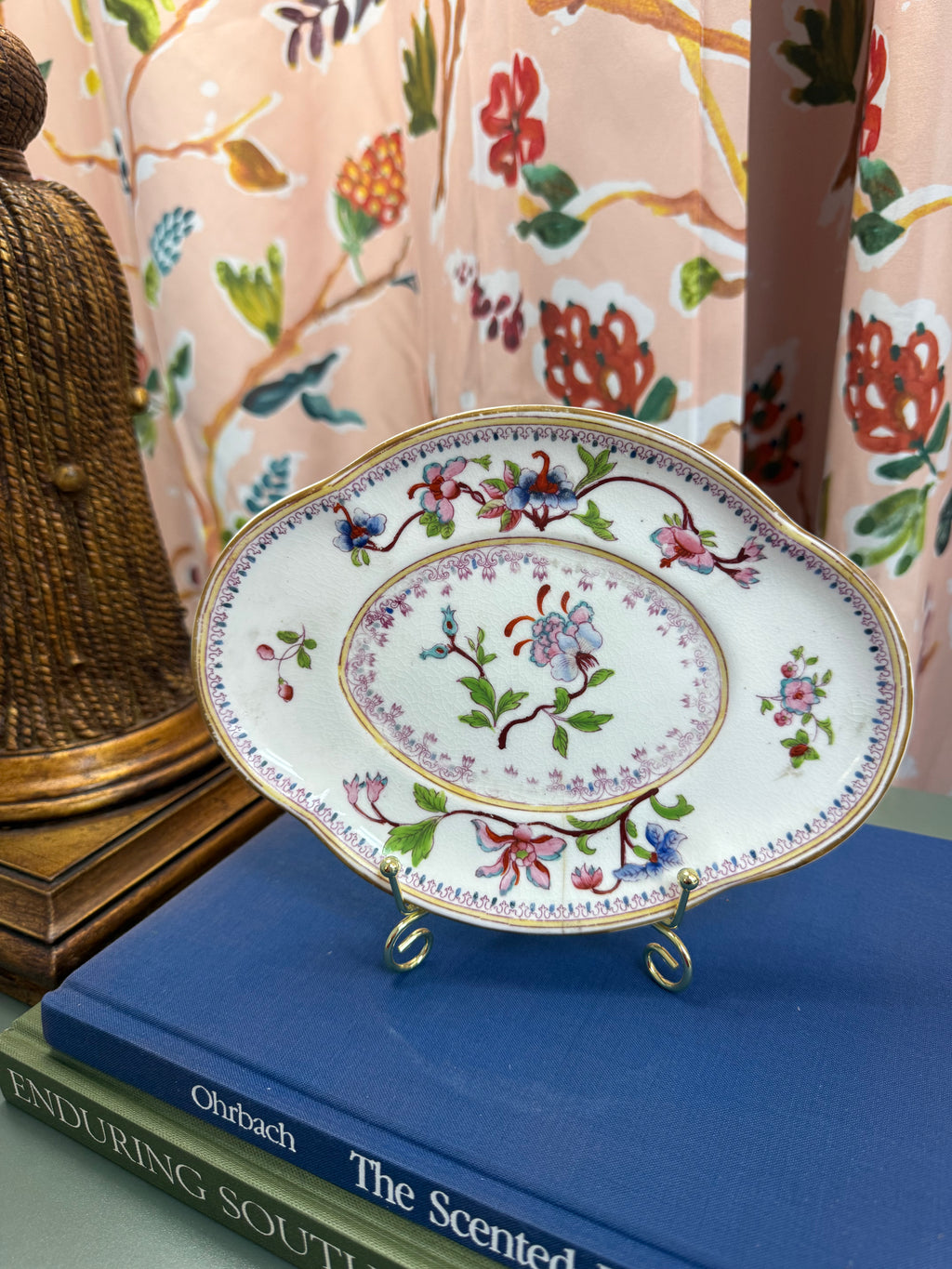 Antique Quatrefoil Floral Plate