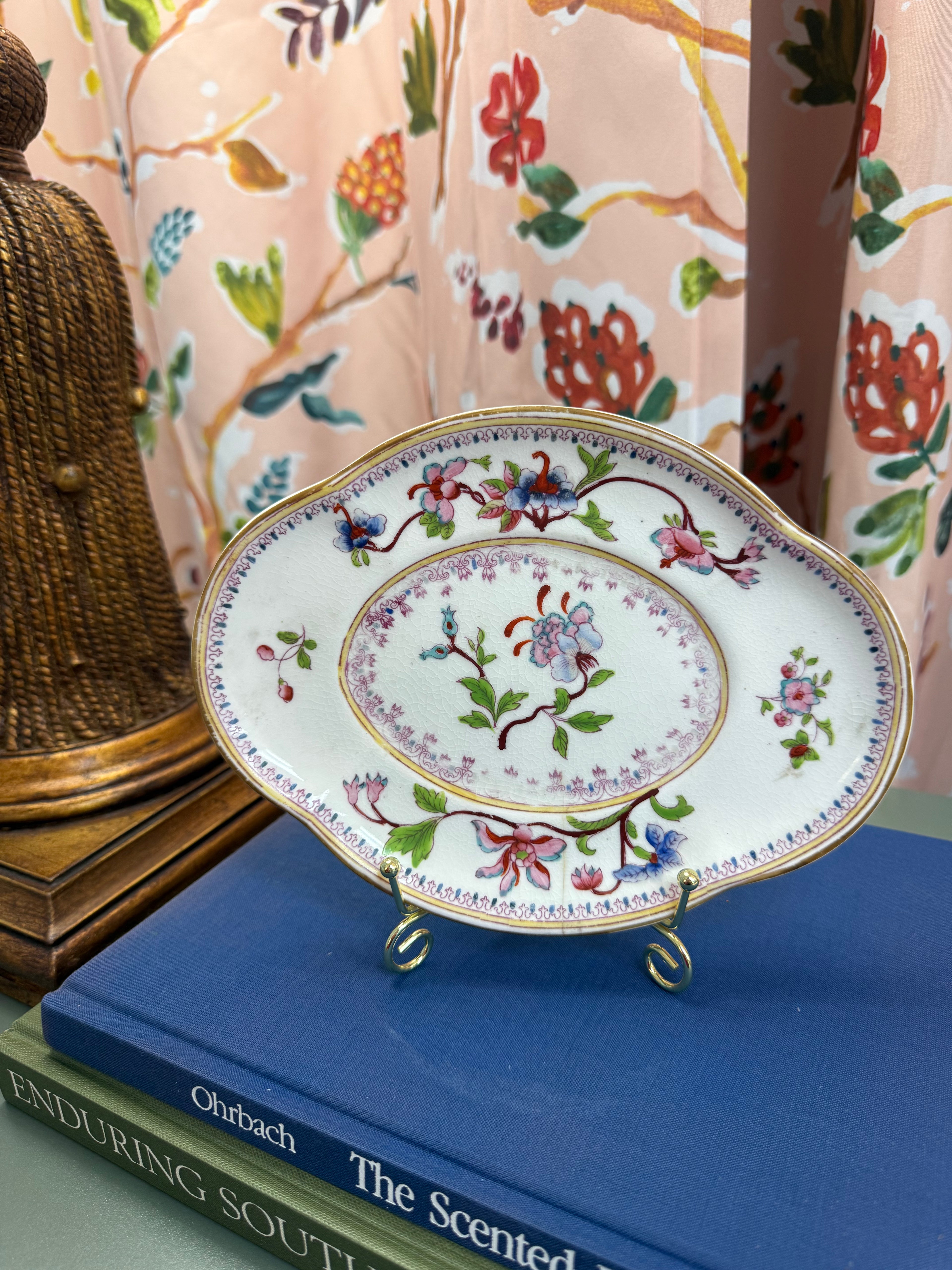 Antique Quatrefoil Floral Plate