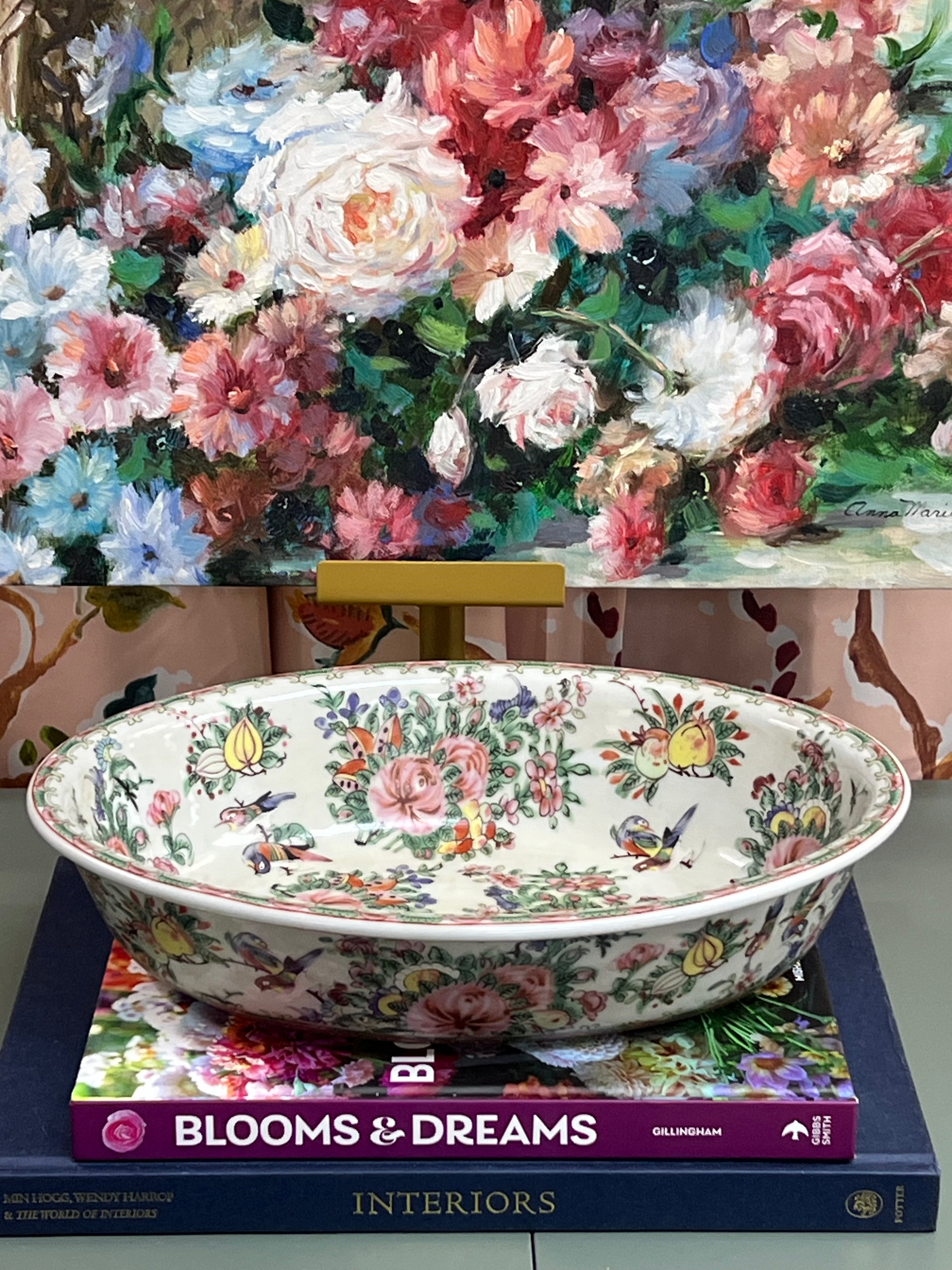 New Large Rose Canton Serving Bowl