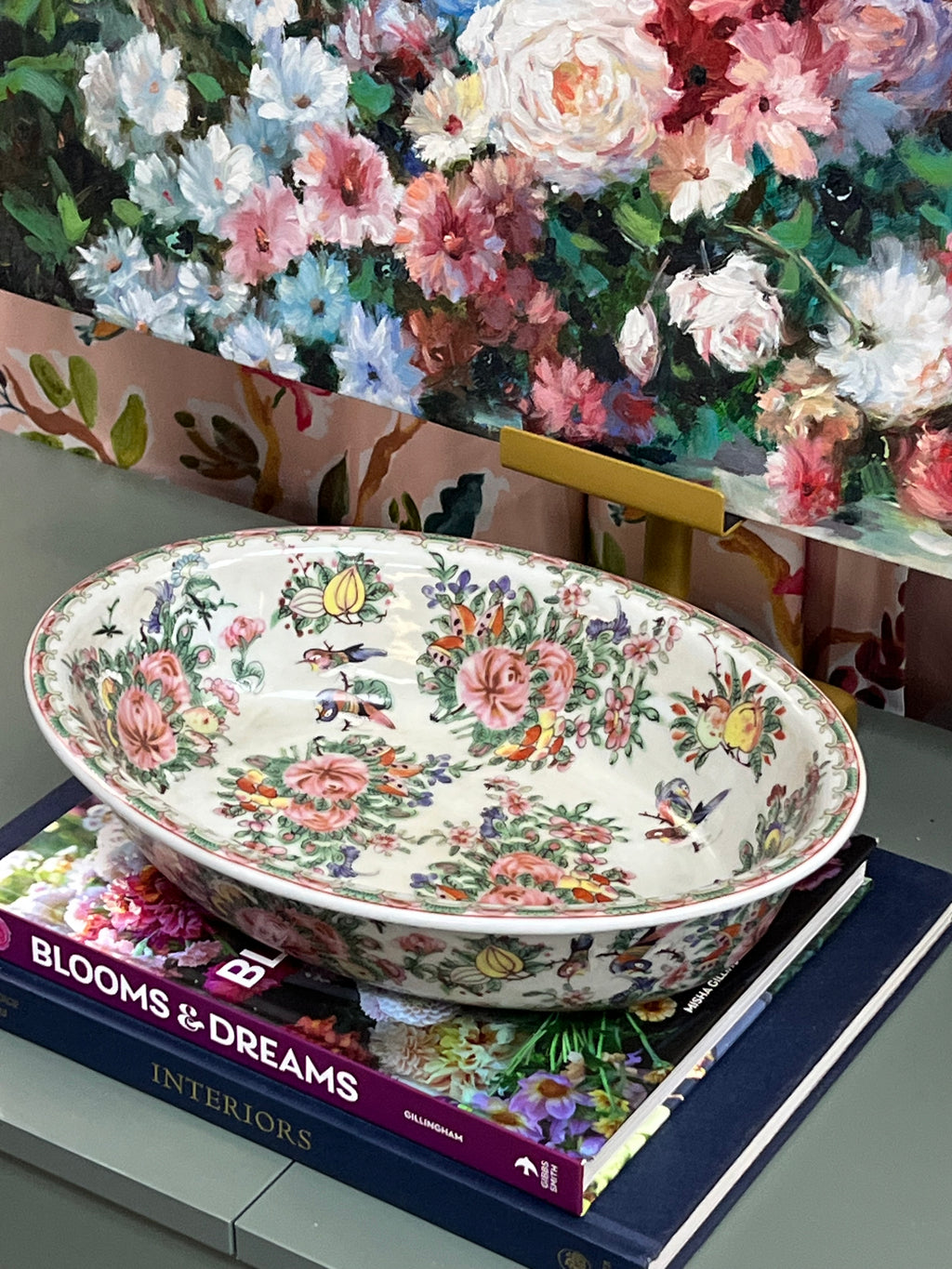 New Large Rose Canton Serving Bowl