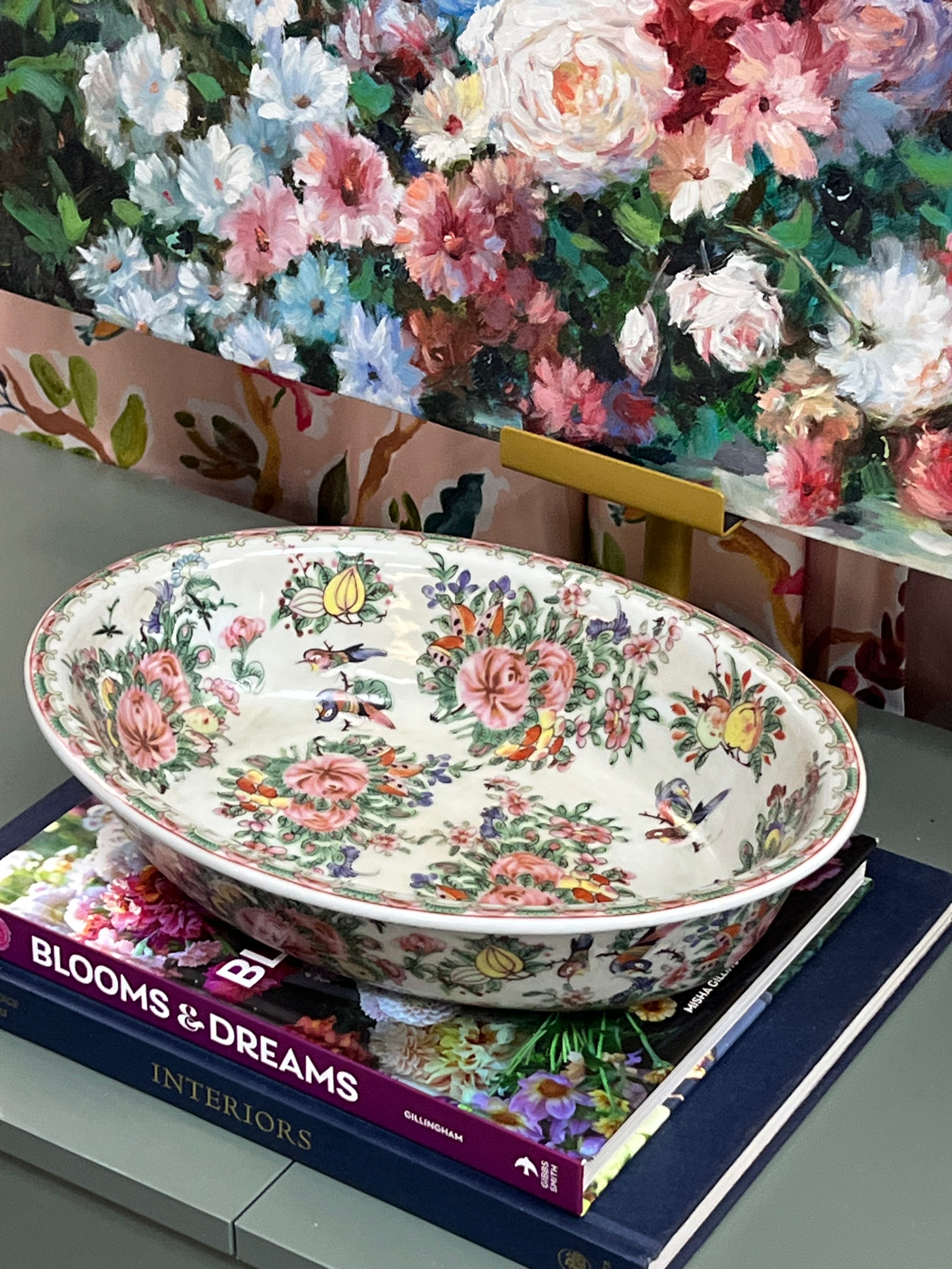 New Large Rose Canton Serving Bowl