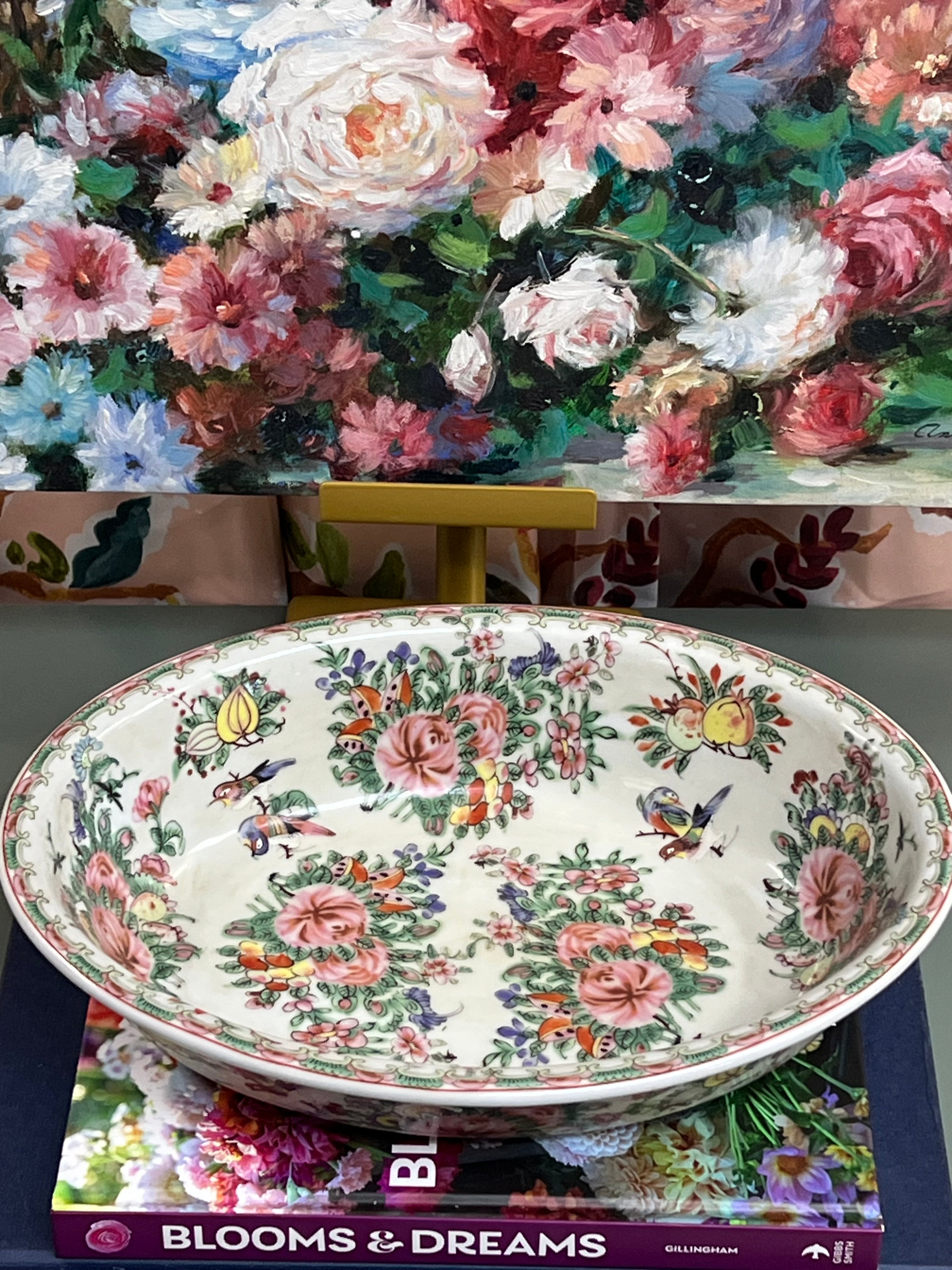 New Large Rose Canton Serving Bowl