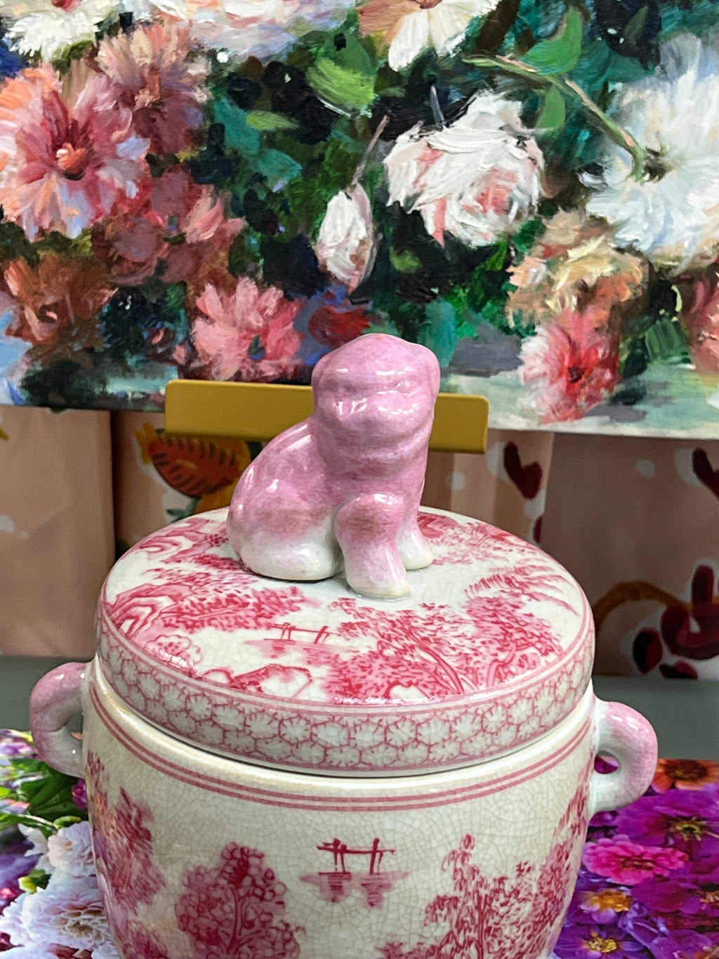 New Pink Pagoda Lions Head Lidded Box