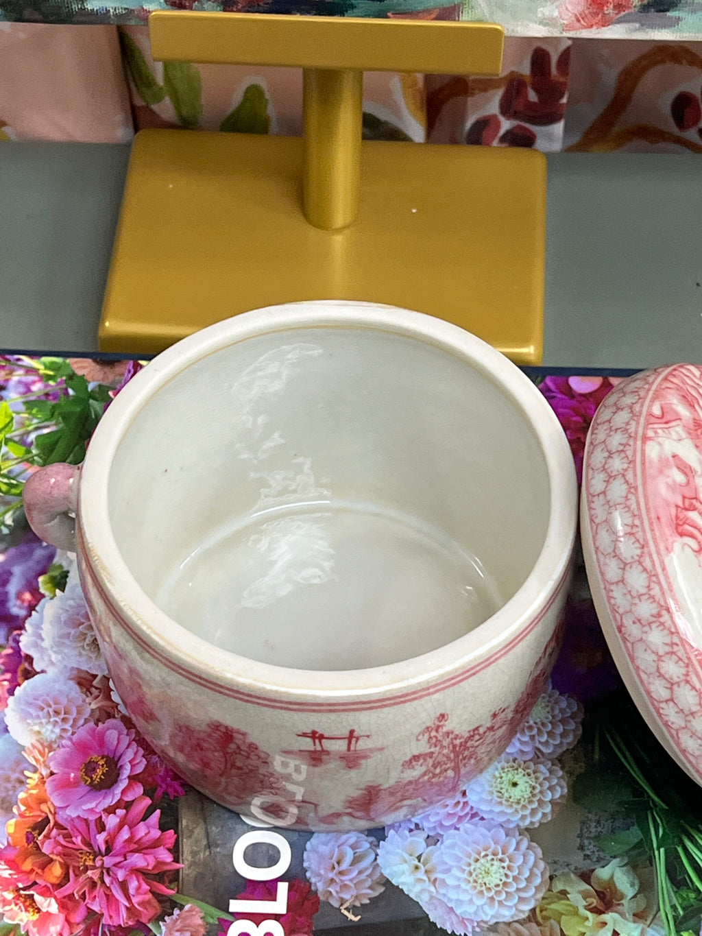 New Pink Pagoda Lions Head Lidded Box
