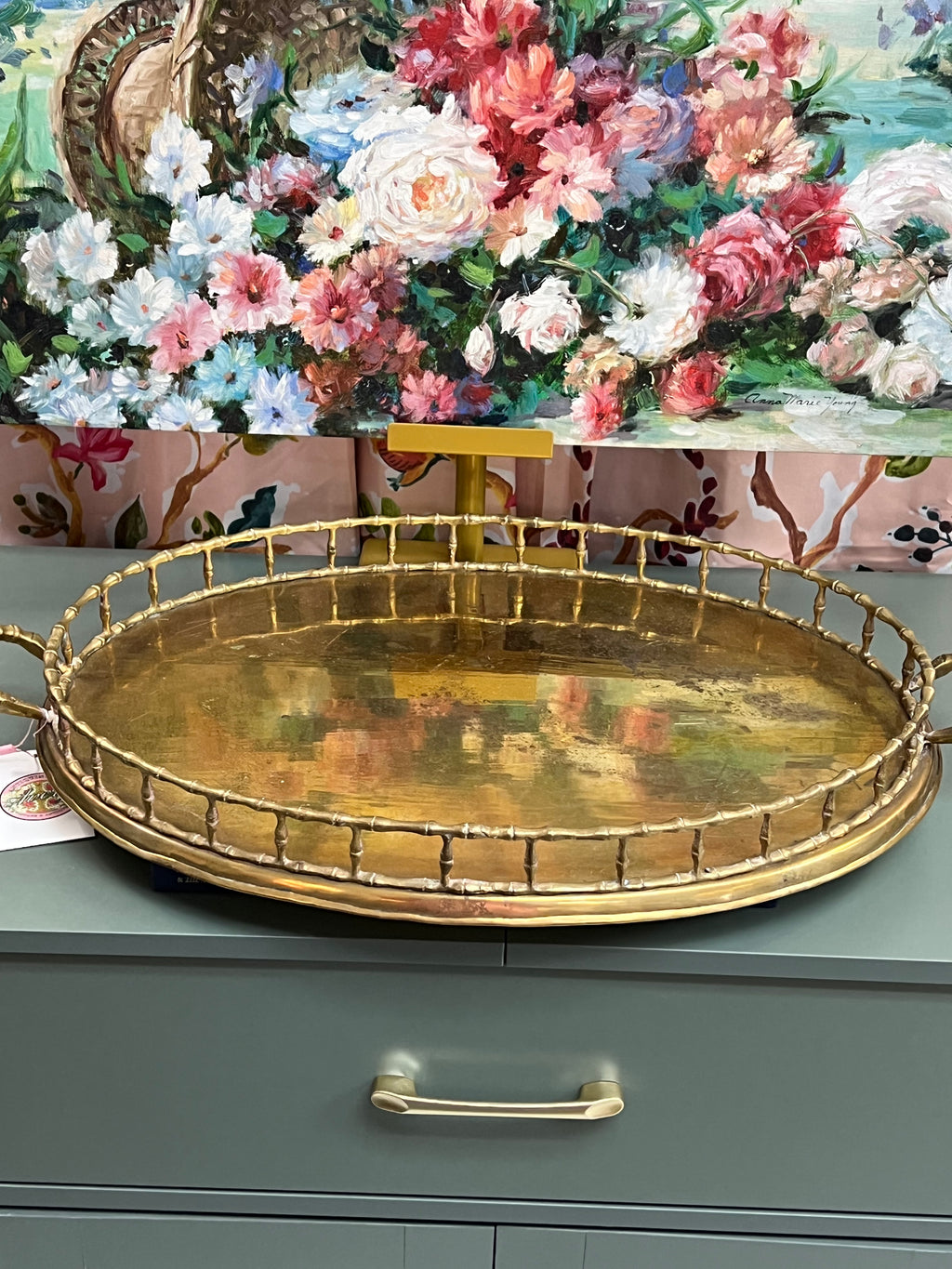 22” Bamboo Brass Tray