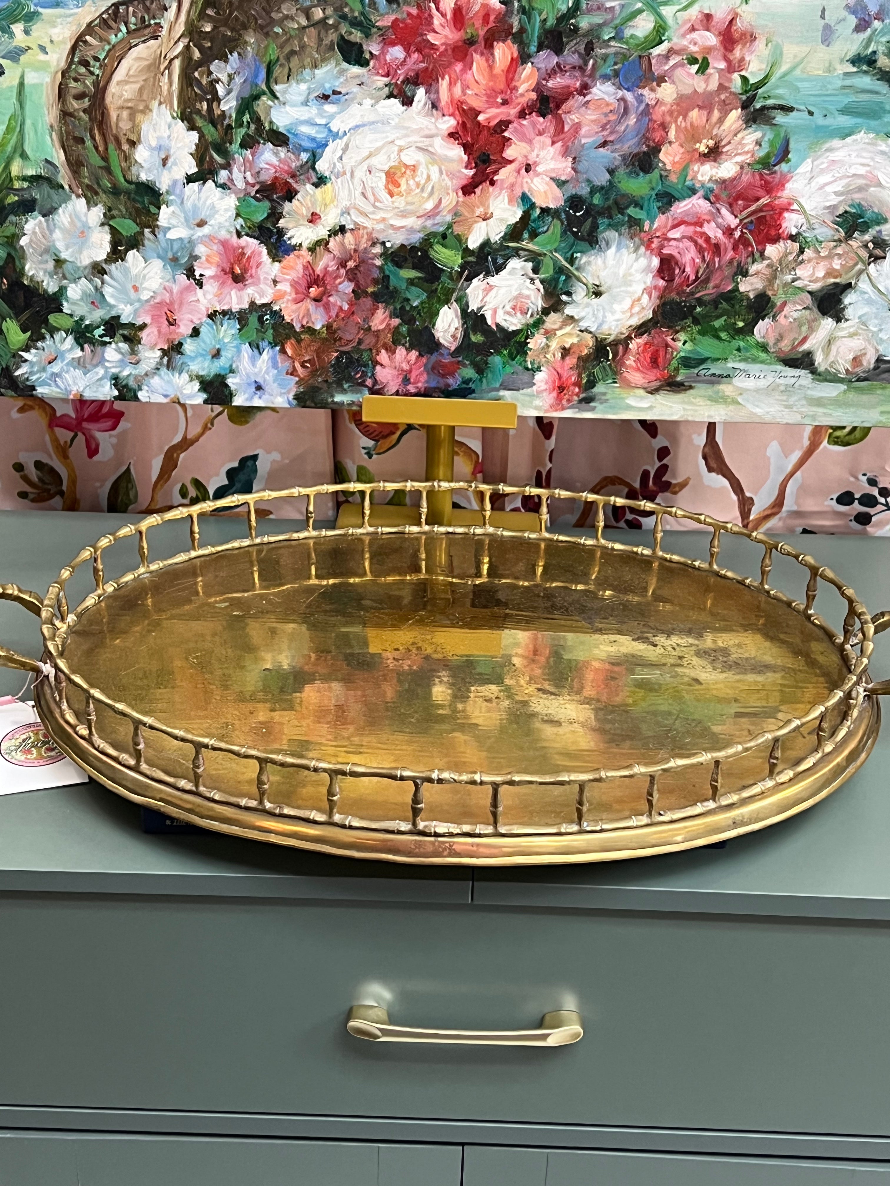 22” Bamboo Brass Tray