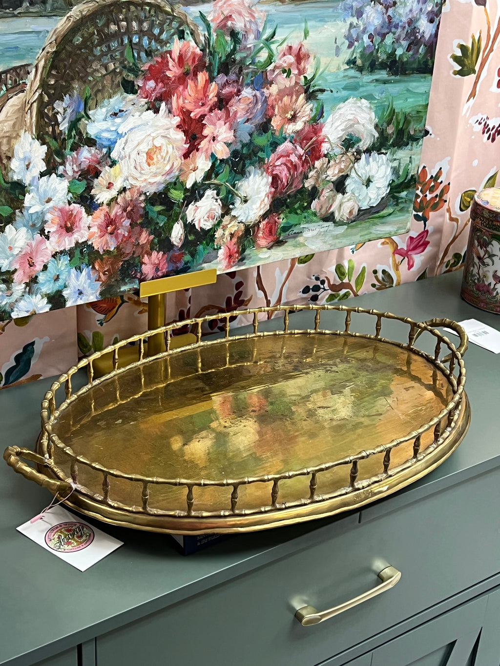 22” Bamboo Brass Tray