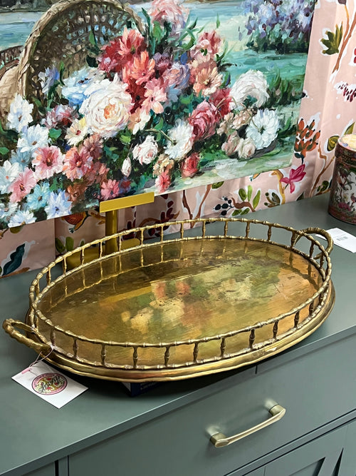 22” Bamboo Brass Tray