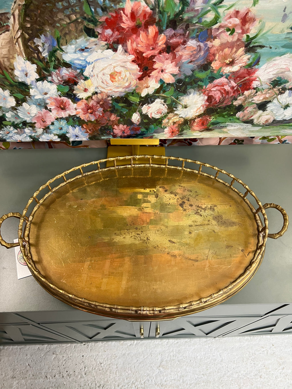 22” Bamboo Brass Tray