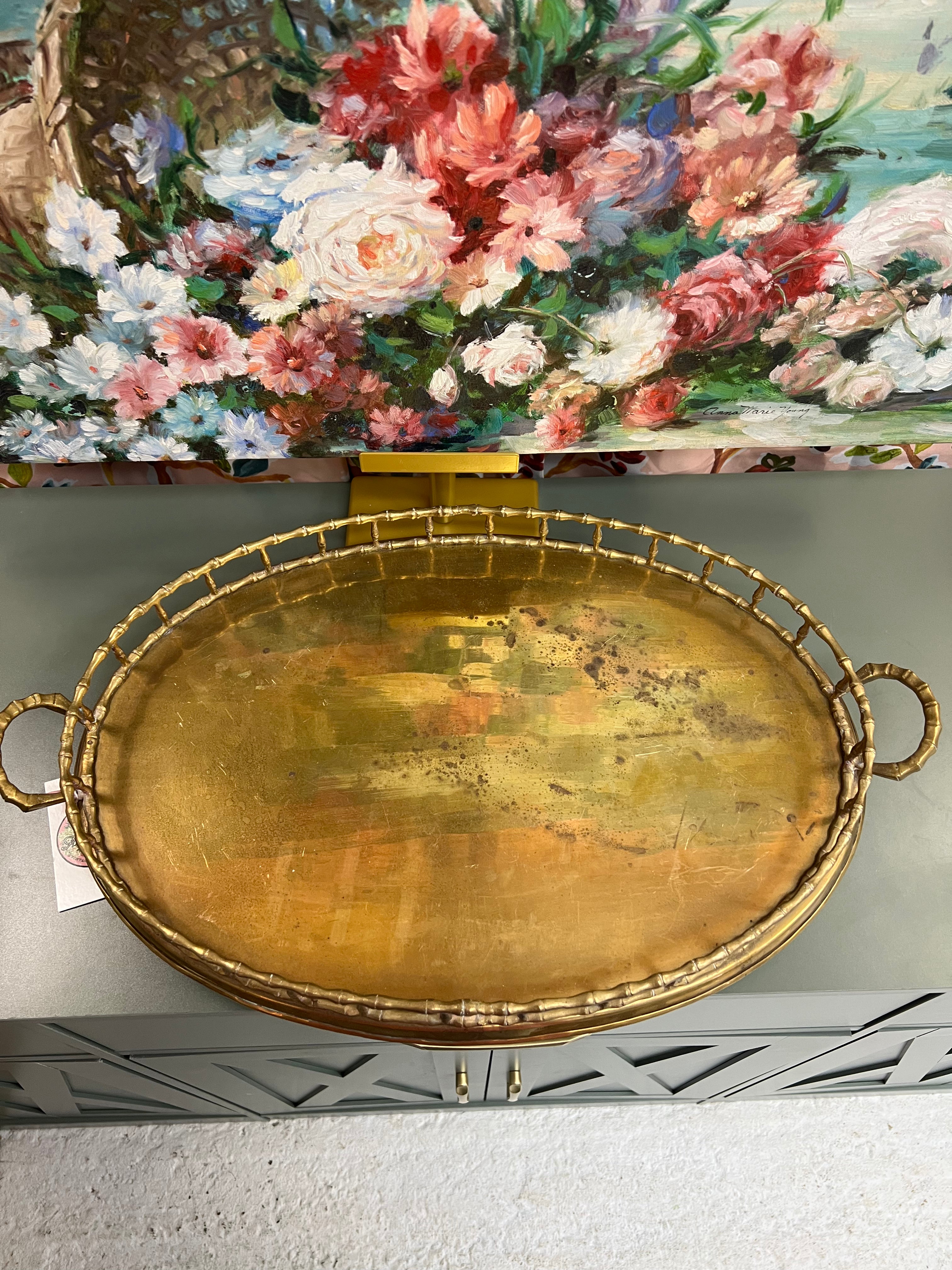 22” Bamboo Brass Tray