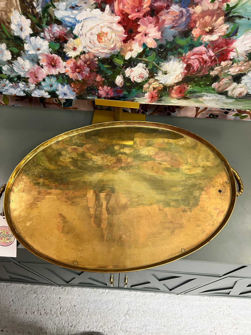 22” Bamboo Brass Tray